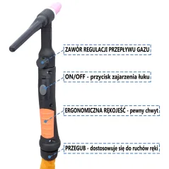 Uchwyt spawalniczy TIG 26V 4m ŁW35/50 zawór + przycisk CX80/CX90 WTYK 2 PIN