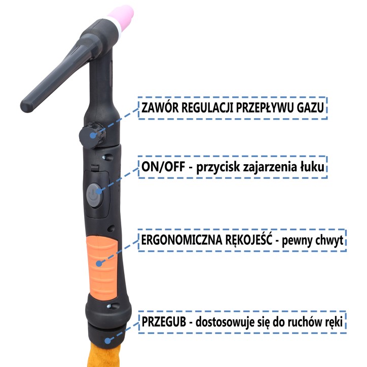 Uchwyt spawalniczy TIG 26V 4m ŁW35/50 zawór + przycisk CX80/CX90 WTYK 2 PIN