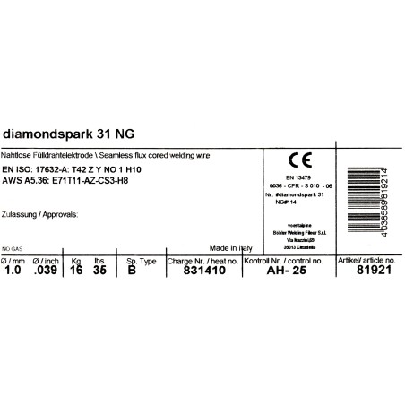 Bohler FCAW (SS) drut spawalniczy rdzeniowy samoosłonowy Ti52 NG 1.0X16kg (cena za szpulę)