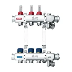 DURO SYSTEM rozdzielacz do podłogówki 1" 3 sekcje – stal nierdzewna