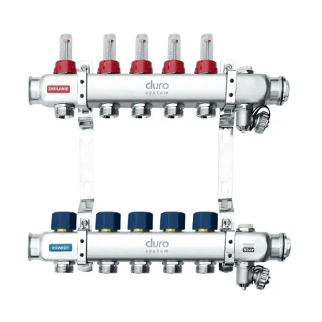 DURO SYSTEM – rozdzielacz do ogrzewania podłogowego 1" R, 5 sekcji