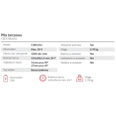Piła tarczowa Cedrus CEDCSB165LI