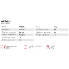 Wentylator akumulatorowy Cedrus CEDWF300LI