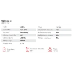 Odkurzacz akumulatorowy Cedrus CEDVC15LI