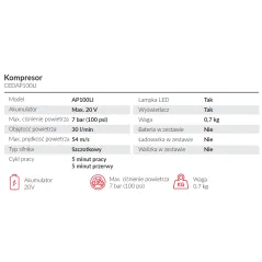 Kompresor akumulatorowy Cedrus CEDAP100LI