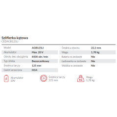 Szlifierka kątowa Cedrus CEDAGB125LI