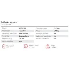 Szlifierka kątowa Cedrus CEDAGB125LI