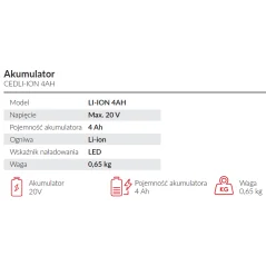 Baterie Cedrus CEDLI-ION 4AH 20V pro aku nářadí Cedrus Power+
