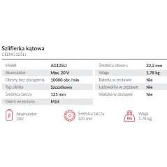 Szlifierka kątowa Cedrus CEDAG125LI