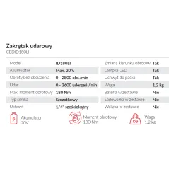 Zakrętak udarowy Cedrus CEDID180LI