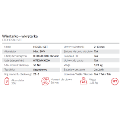 Wiertarko-wkrętarka udarowa Cedrus CEDHD58LI-SET + akcesoria