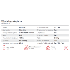 Wiertarko-wkrętarka Cedrus CEDD40LI-SET z baterią i walizką