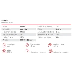 Sekator akumulatorowy Cedrus CEDBPB40LI-SET z walizką