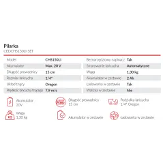 Pilarka akumulatorowa Cedrus CEDCHS150LI-SET z walizką