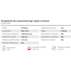 Urządzenie do czyszczenia fug i spoin w kostce CEDPC160LI