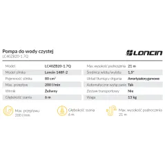 Pompa do wody czystej Loncin LC40ZB20-1.7Q