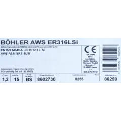Bohler MIG drut spawalniczy 316LSi chromowo-niklowy 1.2X15kg szpula (cena za 1 szpulę)