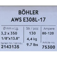 Bohler MMA elektroda spawalnicza chromowo-niklowa 308L 3.2x350/4.4paczka/17.6karton (cena za 1 paczkę)