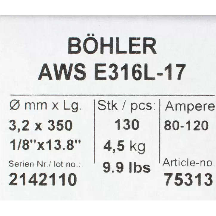 Bohler MMA elektroda spawalnicza chromowo-niklowa 316L 3.2x350/4.5paczka/18.0karton (cena za 1 paczkę) Bohler MMA elektroda spawalnicza chromowo-niklowa 316L 3.2x350/4.5paczka/18.0karton (cena za 1 paczkę)