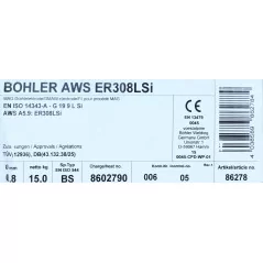 Bohler MIG drut spawalniczy 308LSi chromowo-niklowy 0.8X15kg szpula (cena za 1 szpulę)