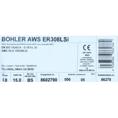 Bohler MIG drut spawalniczy 308LSi chromowo-niklowy 0.8X15kg szpula (cena za 1 szpulę)