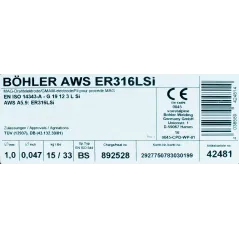 Bohler MIG drut spawalniczy 316LSi chromowo-niklowy 1.0X15kg szpula (cena za 1 szpulę)