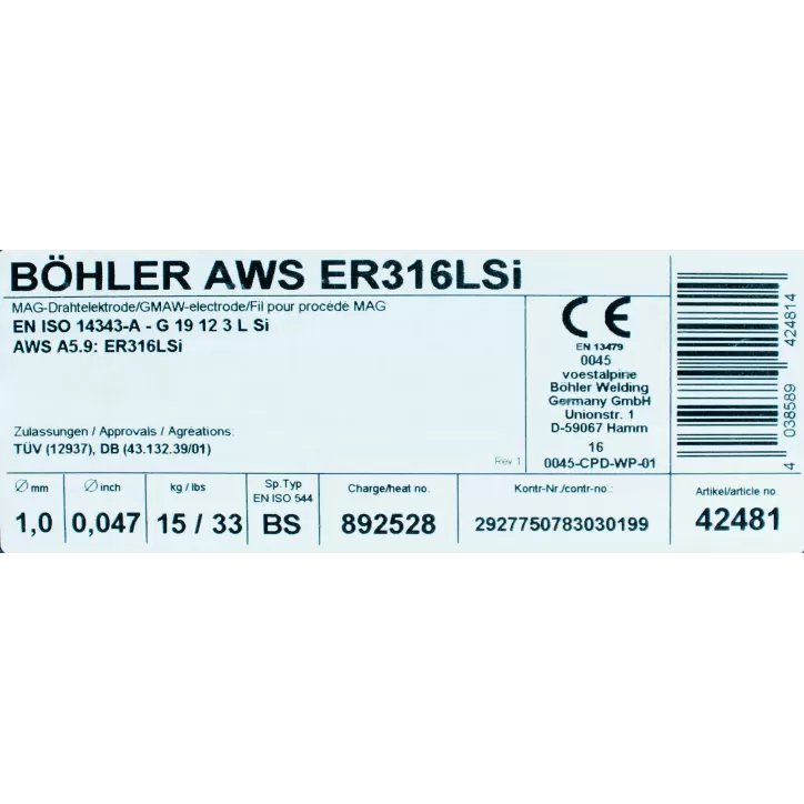 Bohler MIG drut spawalniczy 316LSi chromowo-niklowy 1.0X15kg szpula (cena za 1 szpulę) Bohler MIG drut spawalniczy 316LSi chromowo-niklowy 1.0X15kg szpula (cena za 1 szpulę)