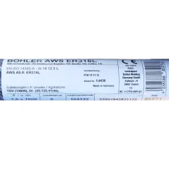 Bohler TIG drut spawalniczy pręt TIG 316L chromowo-niklowy 1.6x1000/opk. 5kg (cena za 1kg)
