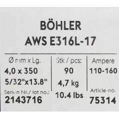 Bohler MMA elektroda spawalnicza chromowo-niklowa 316L 4.0x350/4.7paczka/18.8karton (cena za 1 paczkę)