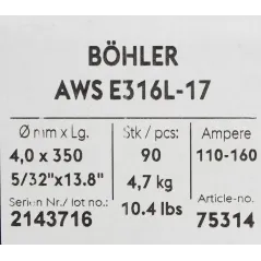 Bohler MMA elektroda spawalnicza chromowo-niklowa 316L 4.0x350/4.7paczka/18.8karton (cena za 1 paczkę)