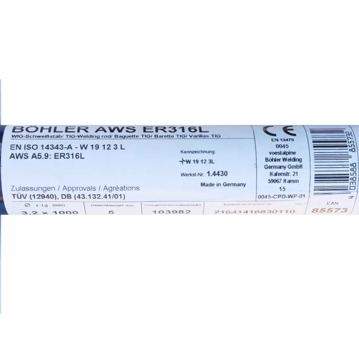 Bohler TIG drut spawalniczy pręt TIG 316L chromowo-niklowy 3.2x1000/opk. 5kg (cena za 1kg) Bohler TIG drut spawalniczy pręt TIG 316L chromowo-niklowy 3.2x1000/opk. 5kg (cena za 1kg)