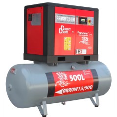 Sprężarka śrubowa Profi Kompressoren ARROW 7.5kW/500L zestaw na zbiorniku poziomym