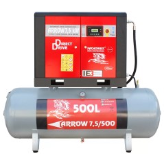 Sprężarka śrubowa Profi Kompressoren ARROW 7.5kW/500L zestaw na zbiorniku poziomym