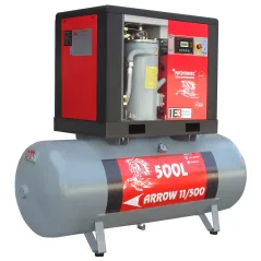 Sprężarka śrubowa Profi Kompressoren ARROW 11kW/500L zestaw na zbiorniku poziomym