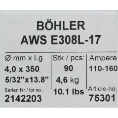 Bohler MMA elektroda spawalnicza chromowo-niklowa 308L 4.0x350/4.6paczka/18.4karton (cena za 1 paczkę)