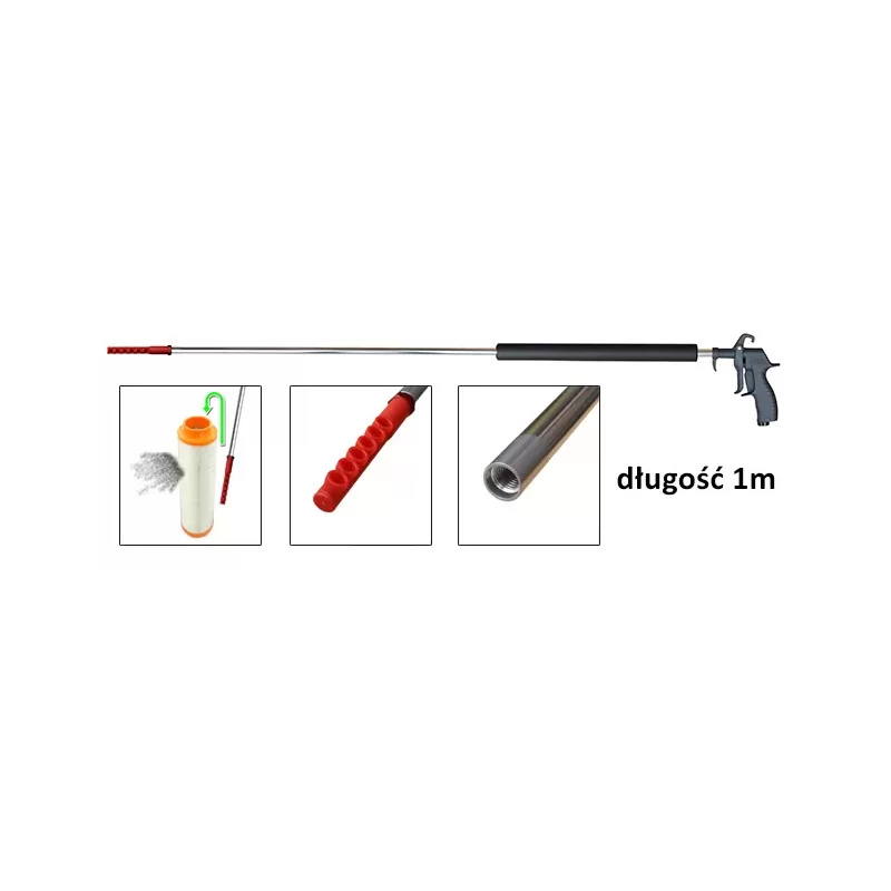Pistolet do dmuchania oraz czyszczenia wkładów filtrów przemysłowych 1m 'PROFI 40' dysza kątowa