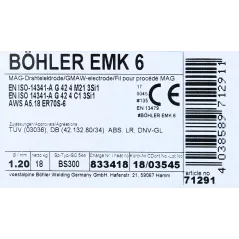 Bohler MAG drut spawalniczy EMK6 ER70S-6 G3Si1 12.50 1.2X18kg szpula (cena za 1 szpulę)
