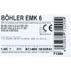 Bohler MAG drut spawalniczy EMK6 ER70S-6 G3Si1 12.50 1.0X18kg szpula (cena za 1 szpulę)