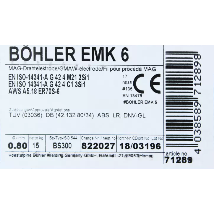 Bohler MAG drut spawalniczy EMK6 ER70S-6 G3Si1 12.50 0.8X15kg szpula (cena za 1 szpulę) Bohler MAG drut spawalniczy EMK6 ER70S-6 G3Si1 12.50 0.8X15kg szpula (cena za 1 szpulę)