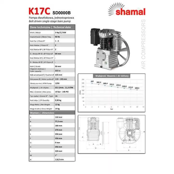 Agregat sprężarkowy SHAMAL K17C 2.2 kW Agregat sprężarkowy SHAMAL K17C 2.2 kW