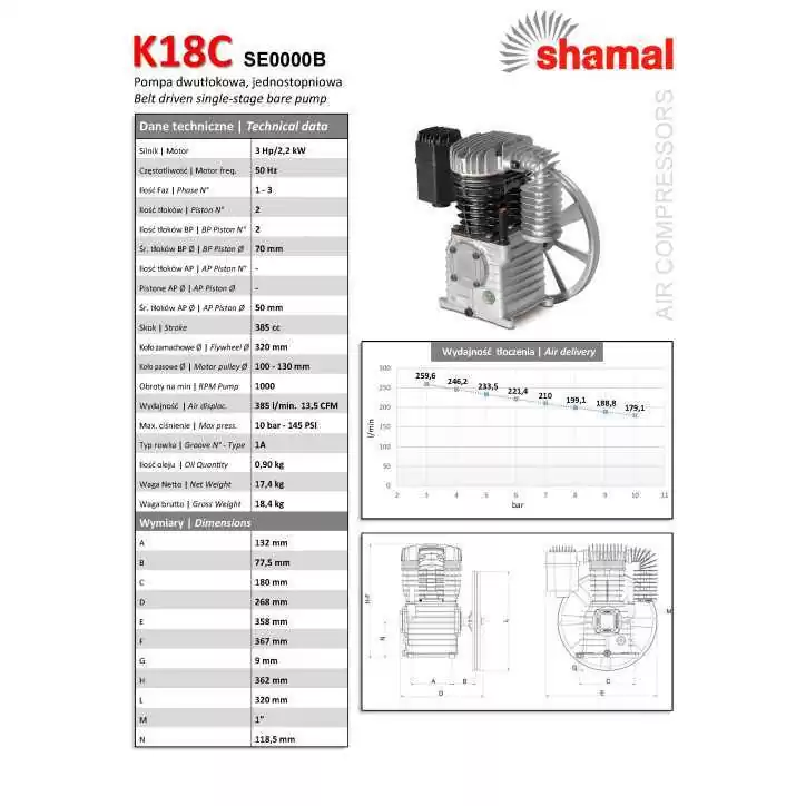 Agregat sprężarkowy SHAMAL K18C 2.2-3 kW Agregat sprężarkowy SHAMAL K18C 2.2-3 kW