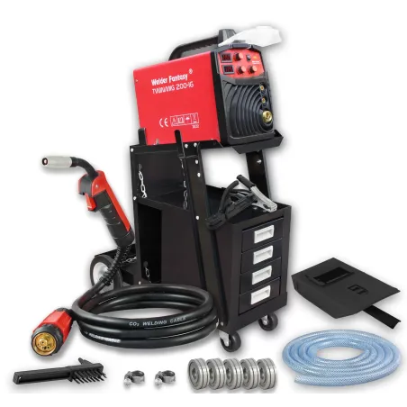 Zestaw producenta półautomat spawalniczy 2w1 TWINMIG 200A-IG reg. indukcyjności. MIG/MAG/FCAW/MMA Welder Fantasy + Wózek spawaln