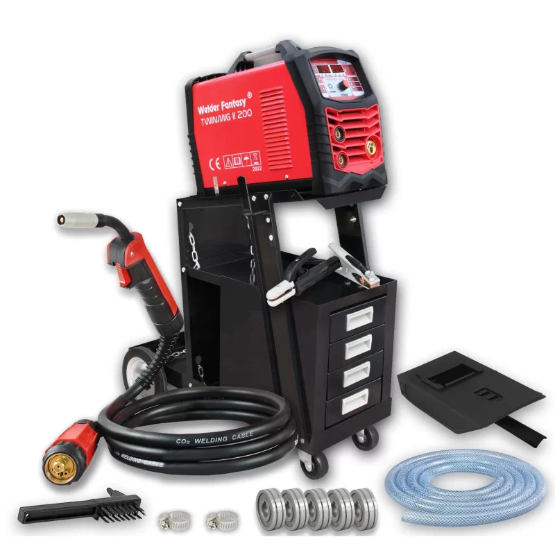 Zestaw producenta półautomat spawalniczy 3w1 TWINMIG2 200A Synergia MIG/MAG/FCAW/MMA/TIG LIFT Welder Fantasy + Wózek spawalniczy