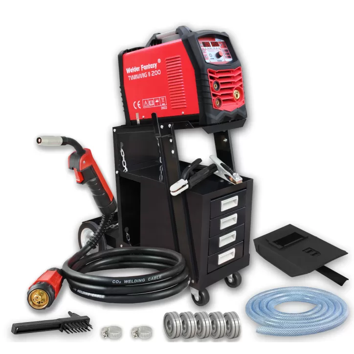 Zestaw producenta półautomat spawalniczy 3w1 TWINMIG2 200A Synergia MIG/MAG/FCAW/MMA/TIG LIFT Welder Fantasy + Wózek spawalniczy Zestaw producenta półautomat spawalniczy 3w1 TWINMIG2 200A Synergia MIG/MAG/FCAW/MMA/TIG LIFT Welder Fantasy + Wózek spawalniczy