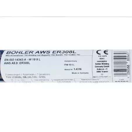 Bohler TIG drut spawalniczy pręt TIG 308L chromowo-niklowy 1.6x1000/opk. 5kg (cena za 1kg)