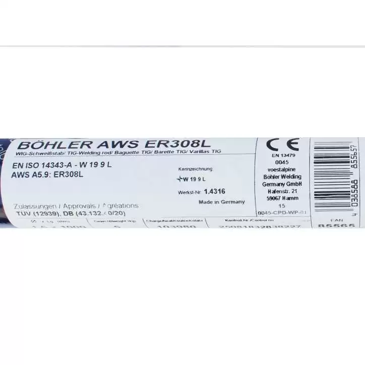 Bohler TIG drut spawalniczy pręt TIG 308L chromowo-niklowy 1.6x1000/opk. 5kg (cena za 1kg) Bohler TIG drut spawalniczy pręt TIG 308L chromowo-niklowy 1.6x1000/opk. 5kg (cena za 1kg)