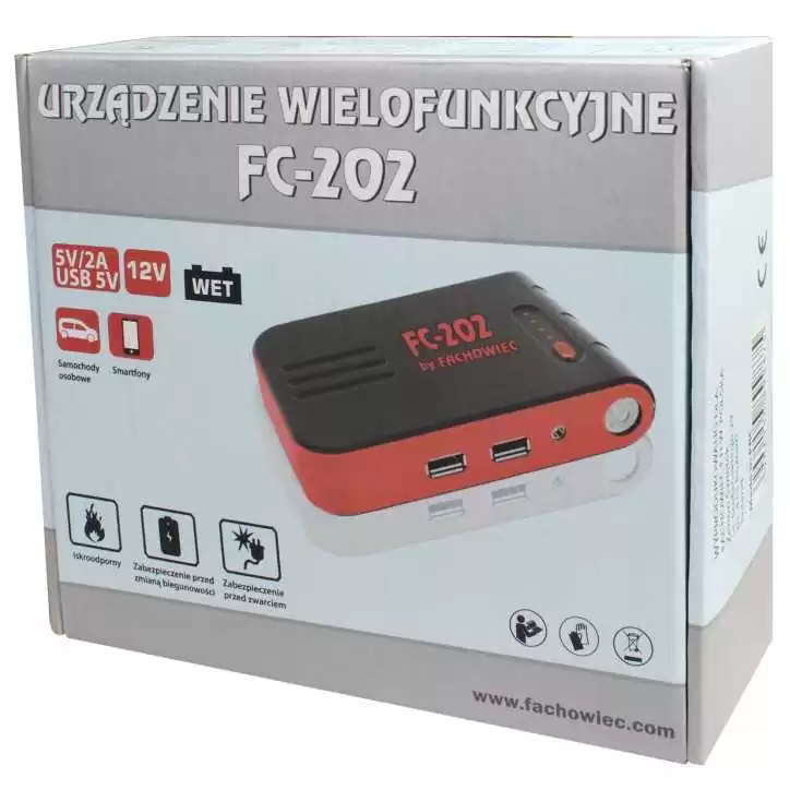 Wielofunkcyjne przenośne urządzenie rozruchowe z power bankiem 10000 mAh FC-202 12V 200A