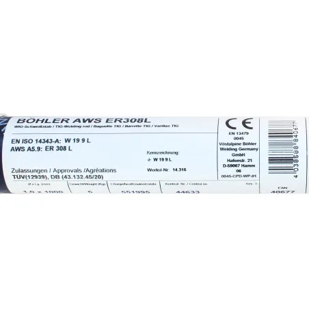 Bohler TIG drut spawalniczy pręt TIG 308L chromowo-niklowy 1.0x1000/opk. 5kg (cena za 1kg)