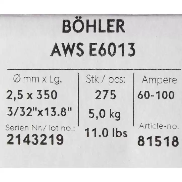Bohler MMA elektroda spawalnicza rutylowo-celulozowa E6013 RC 2.5x350/5.0paczka/20.0karton (cena za 1 paczkę) Bohler MMA elektroda spawalnicza rutylowo-celulozowa E6013 RC 2.5x350/5.0paczka/20.0karton (cena za 1 paczkę)