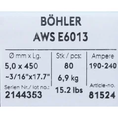 Bohler MMA elektroda spawalnicza rutylowo-celulozowa E6013 RC 5.0x450/6.9paczka/27.6karton (cena za 1 paczkę)